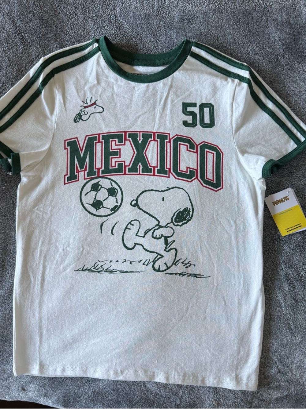 Peanuts White & Dark Green Mexico Snoopy Soccer Tee